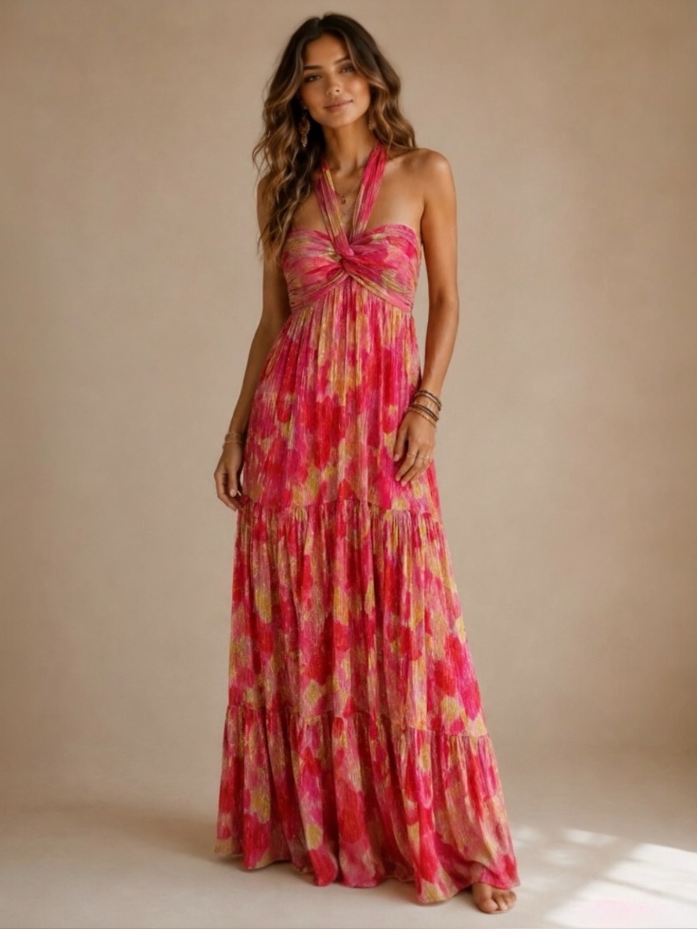 NWT $129 Violet Sunset Weekend Women’s Halter Multicolored Maxi Dress Sz 0